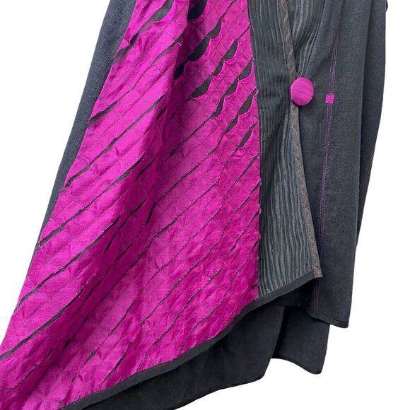 Artsy Vest M/L Charcoal Black Pink Emboidered Applique Boho Top - Picture 8 of 12